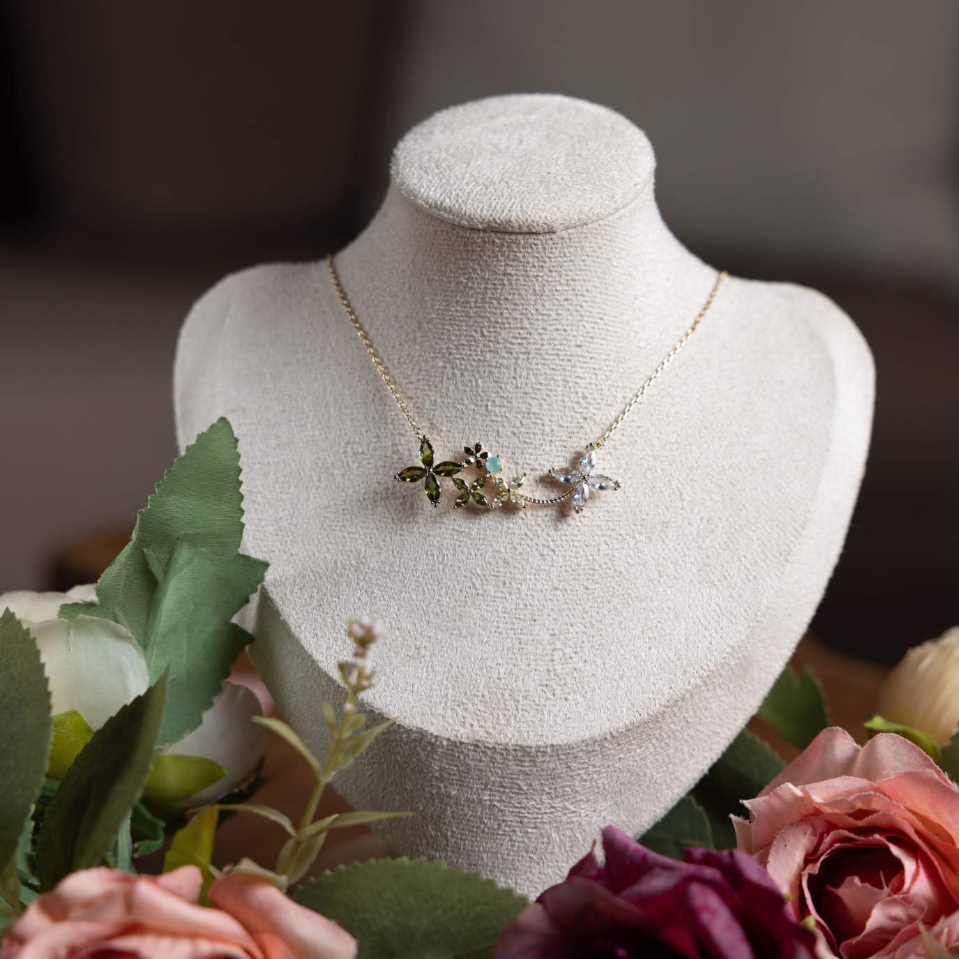 Collier Bouquet de Rosée Vert